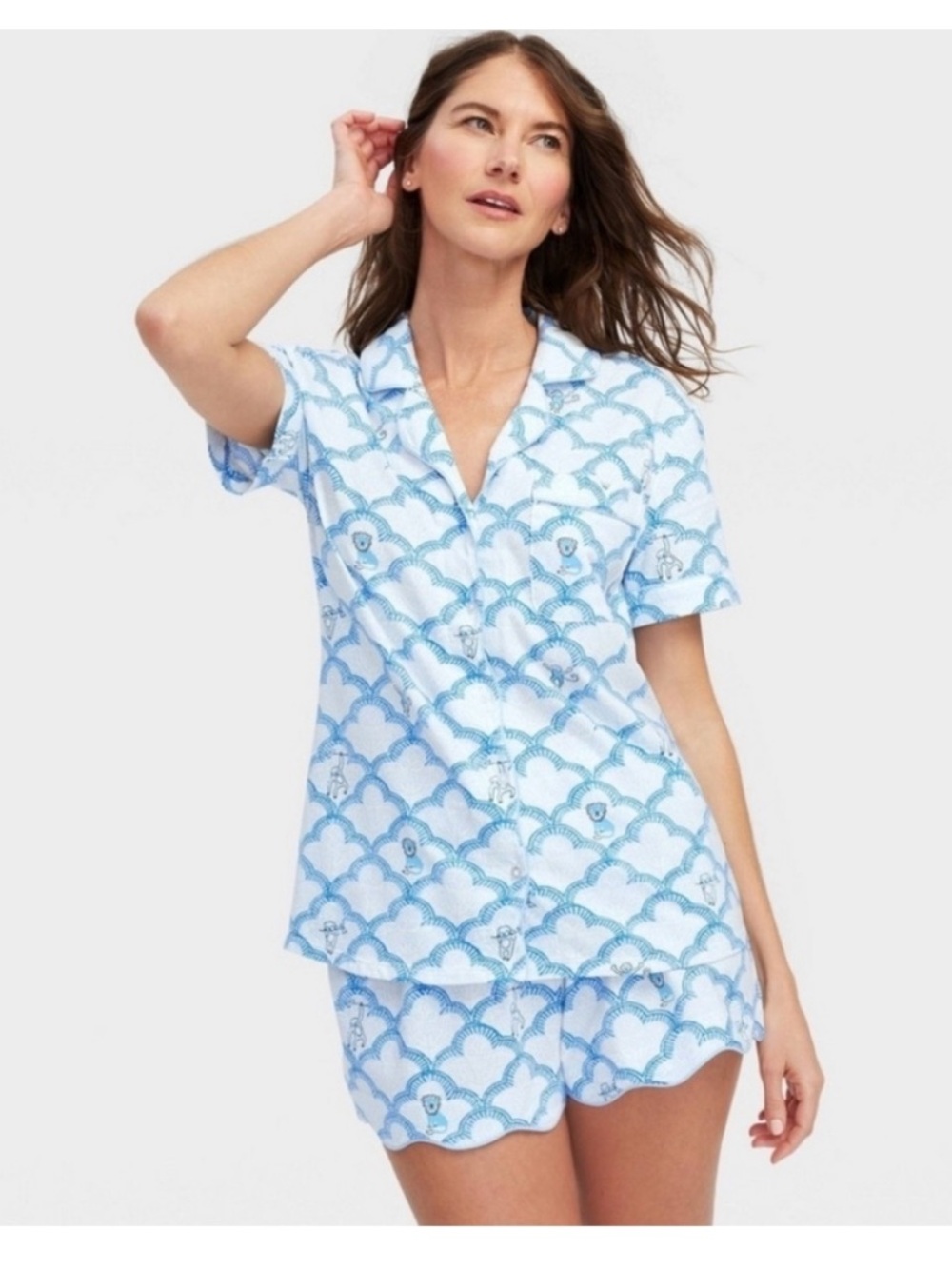 Roller Rabbit x Target Light Blue Geo Trellis Scallop-Print Short Pajama Set